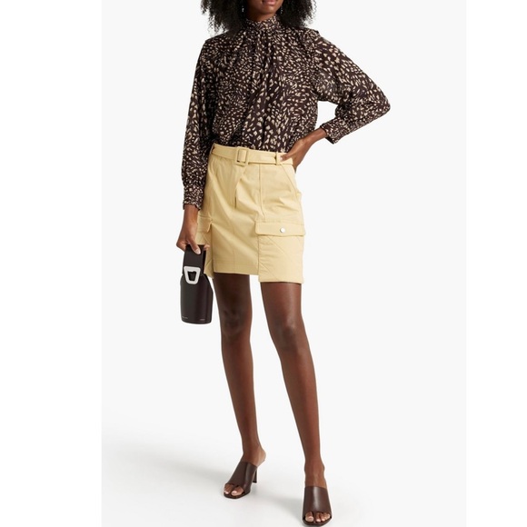 NEW JONATHAN SIMKHAI BROWN PRINTED CHIFFON MOCK NECK TOP - Picture 9 of 9